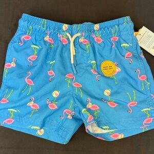 Cat & Jack Blue Flamingo Swim Shorts above the knee XS 4/5 new with pockets